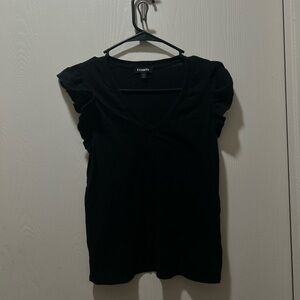 Express Black V-Neck Short Sleeve Top